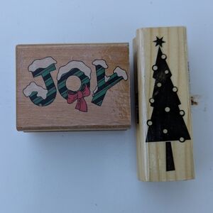 Holiday Rubber Stamps - Joy and Christmas Tree
